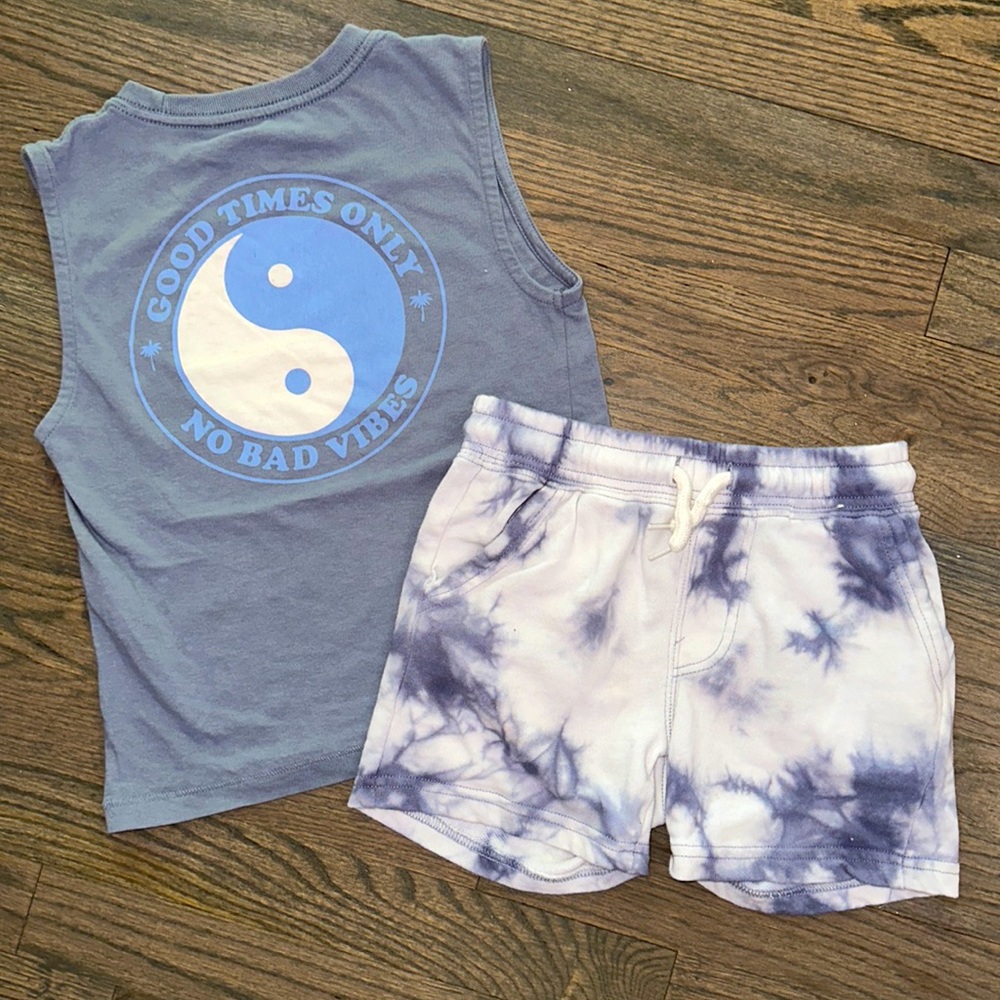 Cotton On Kids Boys Like New Yin Yang No Bad Days Tank Tie Dye Shorts Set 4 5